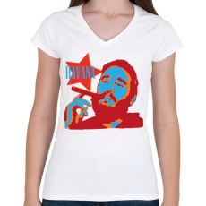 PRINTFASHION Havanna szivar & Fidel Castro - Női V-nyakú póló - Fehér