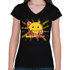 PRINTFASHION HAVE A NICE TRIP - Női V-nyakú póló - Fekete