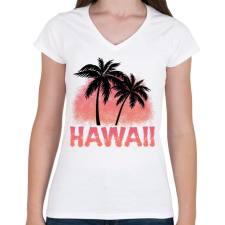 PRINTFASHION Hawaii - Női V-nyakú póló - Fehér női póló