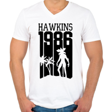 PRINTFASHION hawkins 1986 - Férfi V-nyakú póló - Fehér