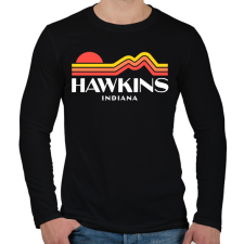 PRINTFASHION Hawkins Indiana Retro - Férfi hosszú ujjú póló - Fekete férfi póló