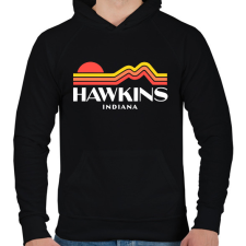PRINTFASHION Hawkins Indiana Retro - Férfi kapucnis pulóver - Fekete férfi pulóver, kardigán