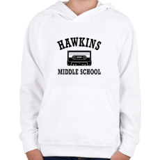 PRINTFASHION Hawkins Middle School - Fekete - Gyerek kapucnis pulóver - Fehér