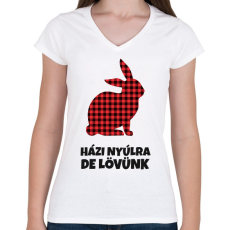 PRINTFASHION Házi nyúlra de lövünk - Női V-nyakú póló - Fehér