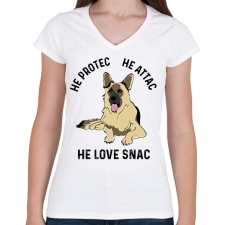 PRINTFASHION HE protec - Női V-nyakú póló - Fehér női póló