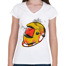 PRINTFASHION Hegesztő sisak - Női V-nyakú póló - Fehér