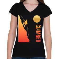 PRINTFASHION hegymászás  - Női V-nyakú póló - Fekete női póló