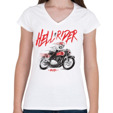 PRINTFASHION Hell Rider - Női V-nyakú póló - Fehér női póló