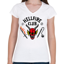 PRINTFASHION Hellfire Club - Női V-nyakú póló - Fehér női póló