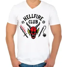 PRINTFASHION Hellfire Club - Stranger Things - Férfi V-nyakú póló - Fehér férfi póló
