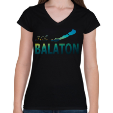 PRINTFASHION hello balaton - Női V-nyakú póló - Fekete