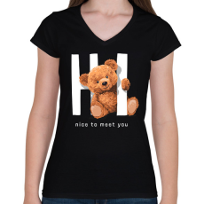 PRINTFASHION Hello maci - Női V-nyakú póló - Fekete