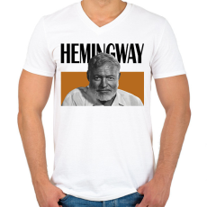 PRINTFASHION Hemingway - Önarckép - Férfi V-nyakú póló - Fehér