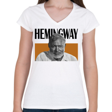PRINTFASHION Hemingway - Önarckép - Női V-nyakú póló - Fehér női póló