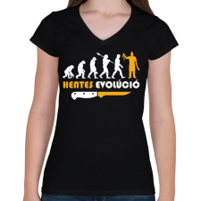 PRINTFASHION Hentes evolúció - Női V-nyakú póló - Fekete női póló