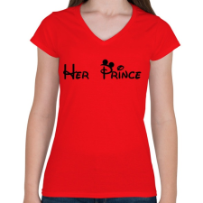 PRINTFASHION Her Prince - Női V-nyakú póló - Piros női póló