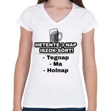 PRINTFASHION Hetente 3 nap iszok sört! - Női V-nyakú póló - Fehér