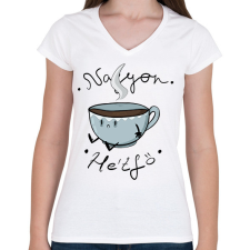 PRINTFASHION Hétfői kávé - Női V-nyakú póló - Fehér női póló