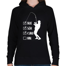 PRINTFASHION Hétvégi horgászat - Női kapucnis pulóver - Fekete női pulóver, kardigán