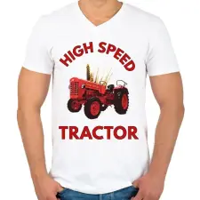 PRINTFASHION high speed tractor - Férfi V-nyakú póló - Fehér férfi póló