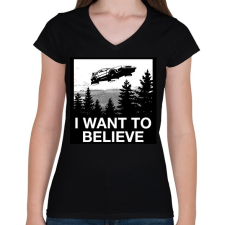 PRINTFASHION Hinni akarok - Vissza a jövőbe - Női V-nyakú póló - Fekete női póló