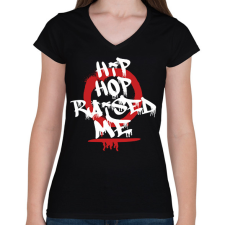 PRINTFASHION Hip hop raised me - Női V-nyakú póló - Fekete női póló