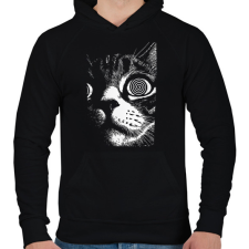 PRINTFASHION Hipnotizált macska - Férfi kapucnis pulóver - Fekete férfi pulóver, kardigán