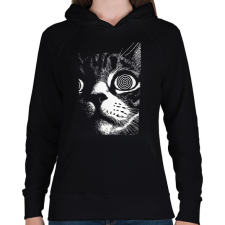 PRINTFASHION Hipnotizált macska - Női kapucnis pulóver - Fekete női pulóver, kardigán