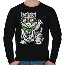 PRINTFASHION Hippi macska - Férfi pulóver - Fekete férfi pulóver, kardigán