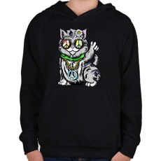 PRINTFASHION Hippi macska - Gyerek kapucnis pulóver - Fekete