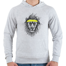 PRINTFASHION Hipster lion - Férfi kapucnis pulóver - Sport szürke férfi pulóver, kardigán