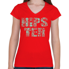 PRINTFASHION HIPSTER - Női V-nyakú póló - Piros női póló