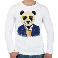 PRINTFASHION Hipster Panda - Férfi hosszú ujjú póló - Fehér férfi póló