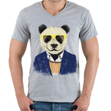 PRINTFASHION Hipster Panda - Férfi V-nyakú póló - Sport szürke férfi póló