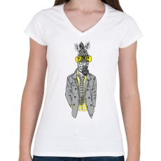 PRINTFASHION Hipster Zebra - Női V-nyakú póló - Fehér