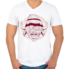 PRINTFASHION Hipszter Bika - Férfi V-nyakú póló - Fehér