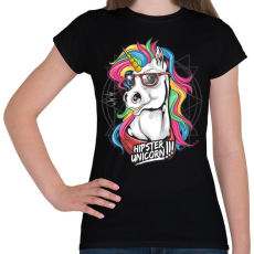 PRINTFASHION Hipszter unikornis - Női póló - Fekete