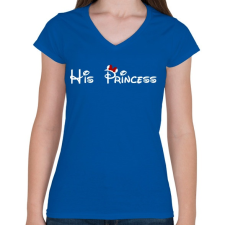 PRINTFASHION His Princess fehér - Női V-nyakú póló - Királykék női póló