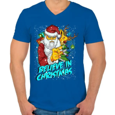 PRINTFASHION Hiszek a Karácsonyban - Férfi V-nyakú póló - Királykék férfi póló