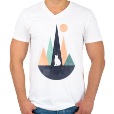 PRINTFASHION Hiúz és hegyek 1 - Férfi V-nyakú póló - Fehér férfi póló