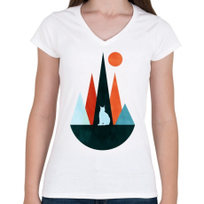 PRINTFASHION Hiúz és hegyek 2 - Női V-nyakú póló - Fehér