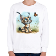 PRINTFASHION Hiúz pillangóval - Gyerek pulóver - Fehér gyerek pulóver, kardigán