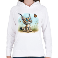 PRINTFASHION Hiúz pillangóval - Női kapucnis pulóver - Fehér