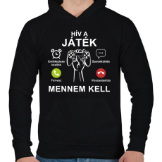 PRINTFASHION Hív a játék mennem kell - Férfi kapucnis pulóver - Fekete