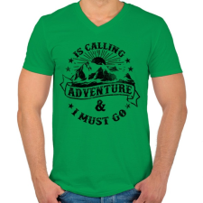 PRINTFASHION Hív a kaland - Férfi V-nyakú póló - Zöld férfi póló