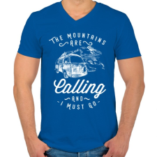 PRINTFASHION Hívnak a hegyek  - Férfi V-nyakú póló - Királykék férfi póló