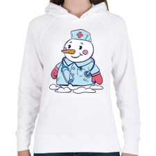 PRINTFASHION Hóember ápoló - Női kapucnis pulóver - Fehér női pulóver, kardigán