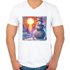 PRINTFASHION Hóember - Férfi V-nyakú póló - Fehér