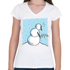 PRINTFASHION Hóember - Női V-nyakú póló - Fehér női póló