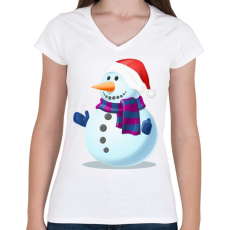 PRINTFASHION Hóember - Női V-nyakú póló - Fehér